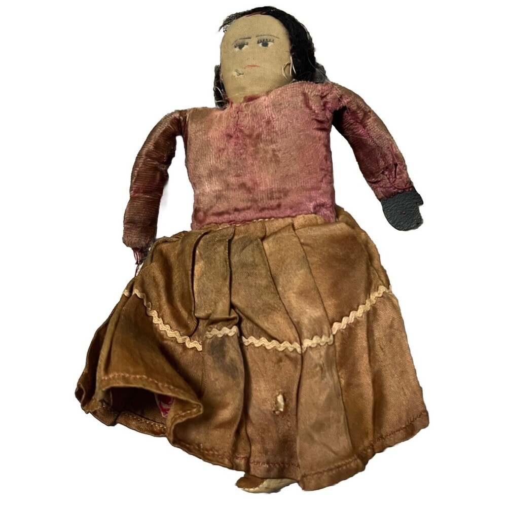 Navajo Doll Vintage 60s Native‎ American Folk Art Handmade Cloth Dress Velvet 8"